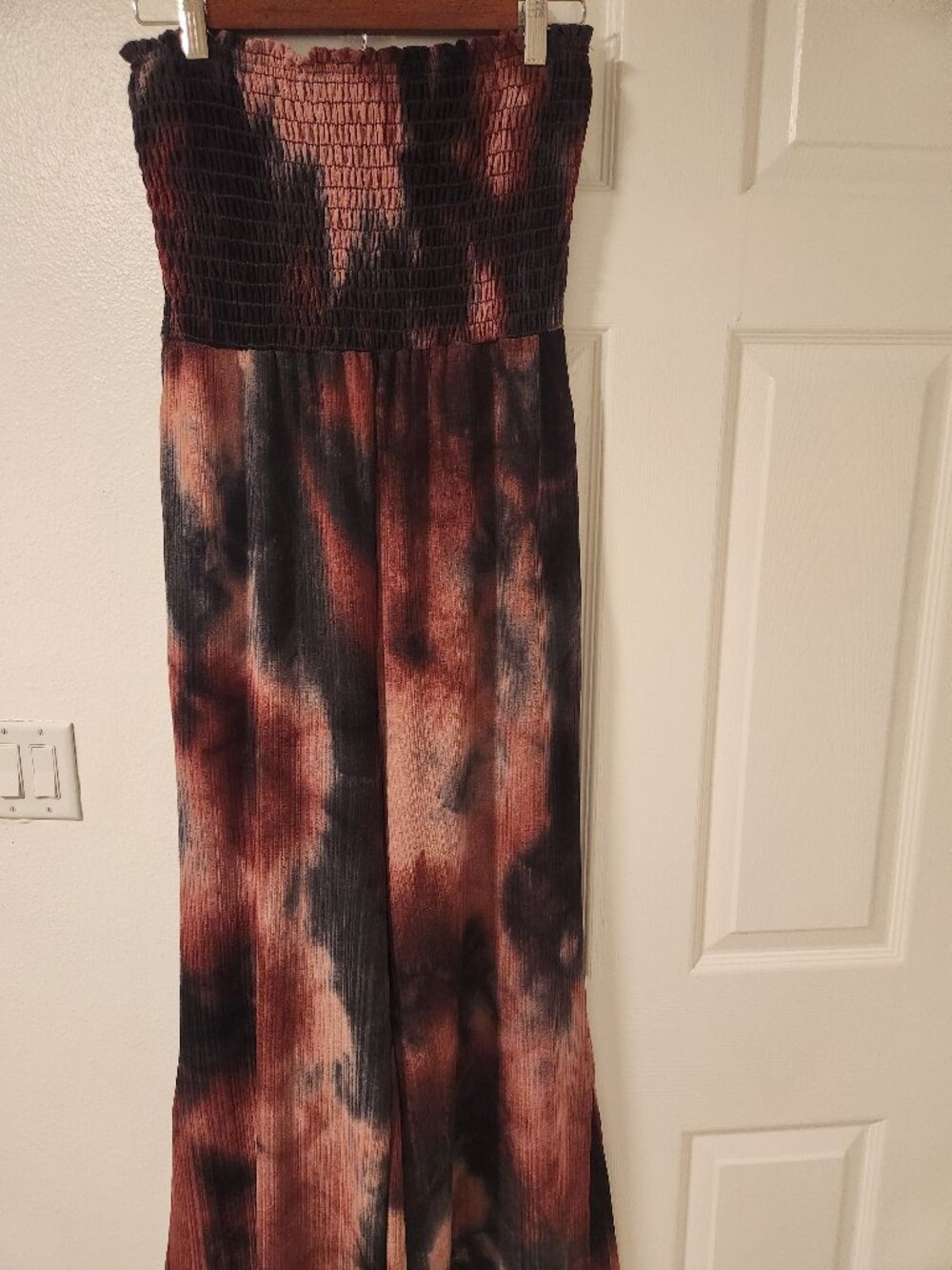 Smocked Tie-Dye Strapless Jumpsuit with Pockets – Size Small